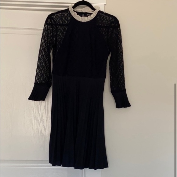 Sandro Short Pleated Dress with Victorian Collar - Picture 2 of 2
